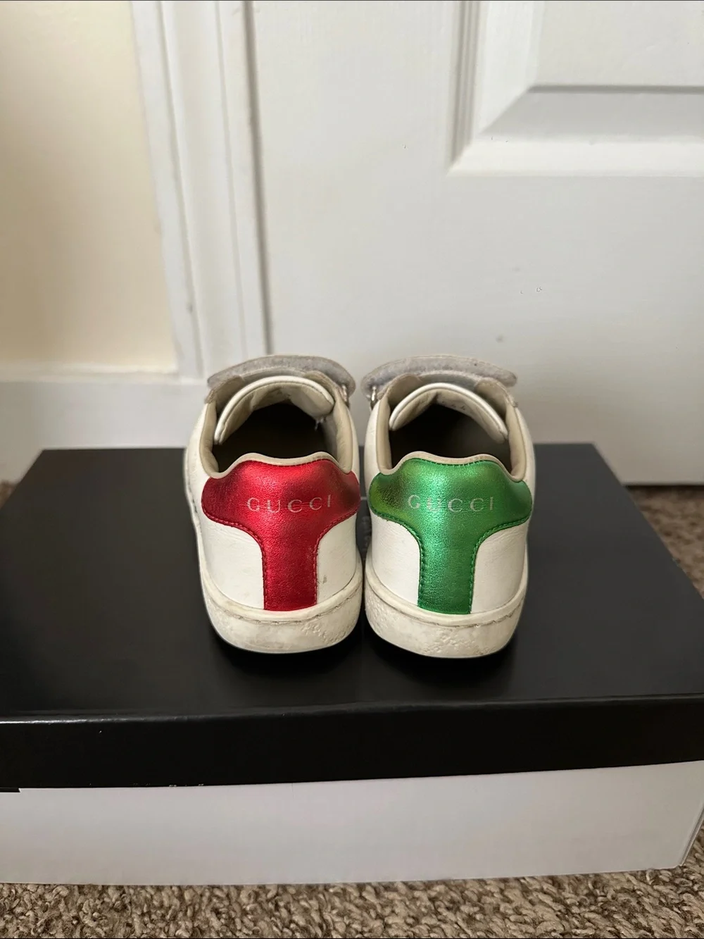 Gucci White Kids Sneakers with Red & Green Accents